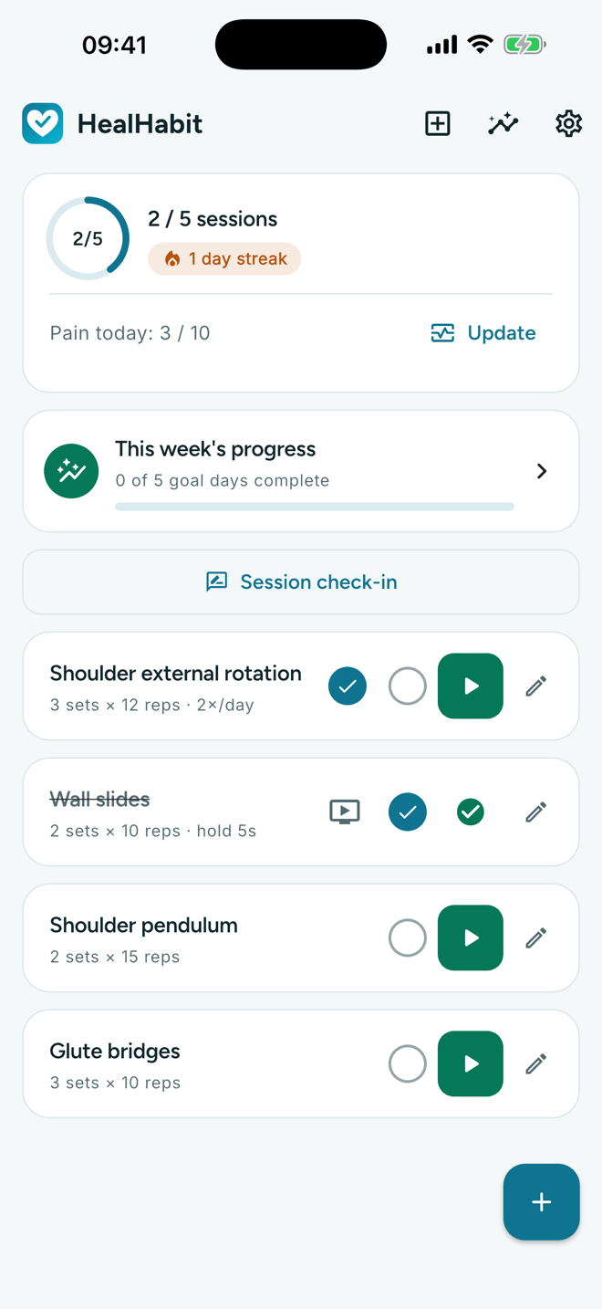 HealHabit Today screen